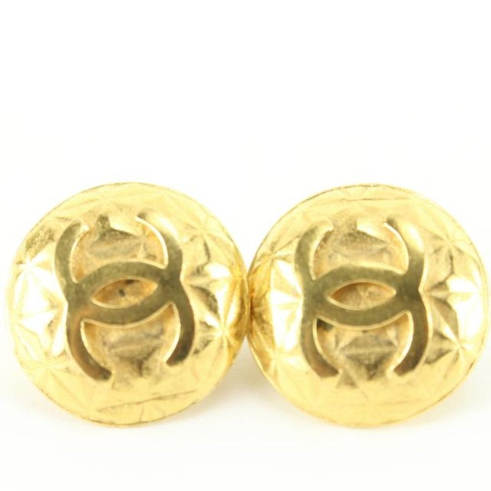 Chanel 96p 24k Gold Plated Geometric Quilted CC Logo Earrings 61c825s